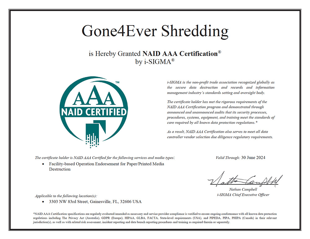 NAID Certifiation